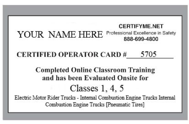 forklift operator license wallet card